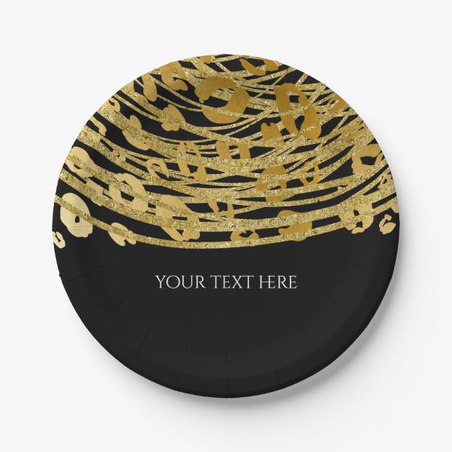Golden Glam Cheetah Print Exotic Print Party Paper Plate (Front)