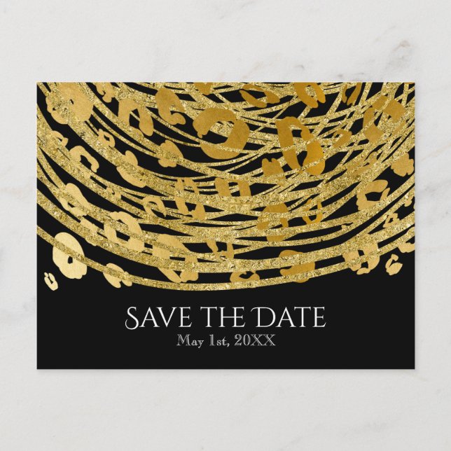 Golden Glam Cheetah Print Exotic Save the Date Announcement Postcard (Front)