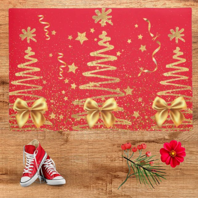 Golden glam mettalic shine Christmas sparkle red Doormat (Creator Uploaded)