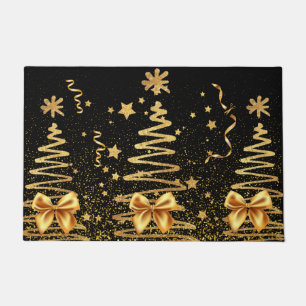 Golden glam mettalic Xmas sparkling elegant  black Doormat