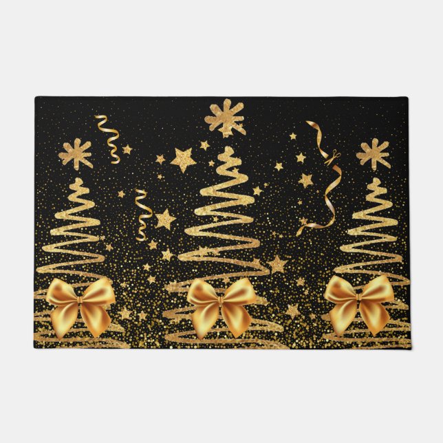 Golden glam mettalic Xmas sparkling elegant  black Doormat (Front)