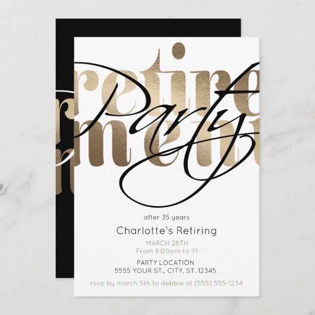 Golden Glam Retirement Party Invitations (Front/Back)