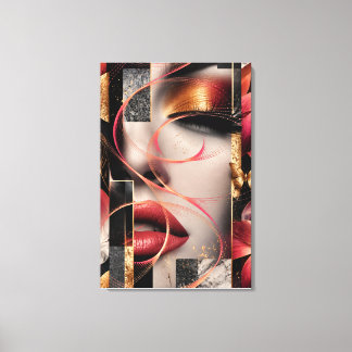 Golden Glamour Woman Collage Art Canvas Print