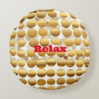 "Golden Gleam: Polka Dot Round Throw Pillow" Cushion