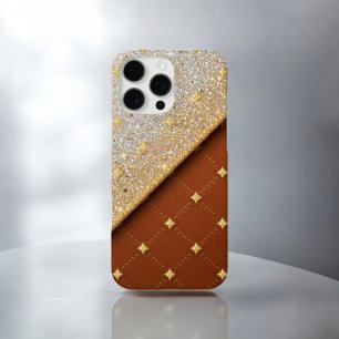 Golden Glimmer - Glitter & leather iPhone 16 Pro Max Case