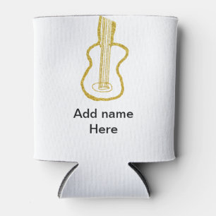 Golden glitter acoustic guitar add name doodle can cooler