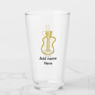 Golden glitter acoustic guitar add name doodle glass