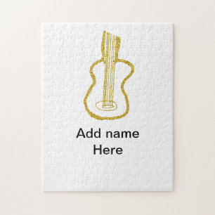 Golden glitter acoustic guitar add name doodle  jigsaw puzzle