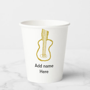 Golden glitter acoustic guitar add name doodle paper cups