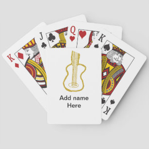 Golden glitter acoustic guitar add name doodle  playing cards