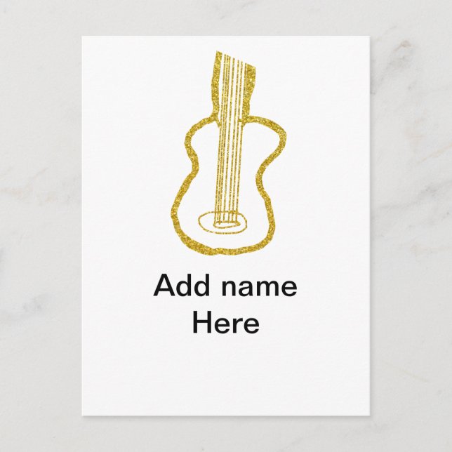 Golden glitter acoustic guitar add name doodle  postcard (Front)