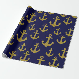 Golden Glitter Anchor Sailing Nautical Captain Wrapping Paper