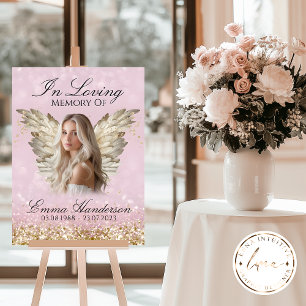 Golden Glitter Angel Wings Memorial Sign