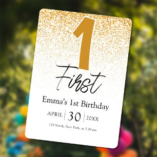 golden glitter baby 1st birthday invitations card