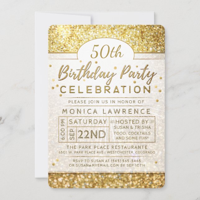 Golden Glitter Birthday Party Celebration Invite (Front)
