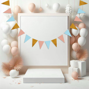 Golden Glitter Blue And Pink Birthday Party Bunting