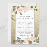 Golden Glitter Blush White Floral Elegant Wedding