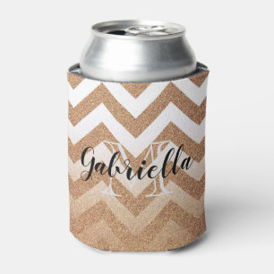 Golden Glitter Chevrons Can Cooler