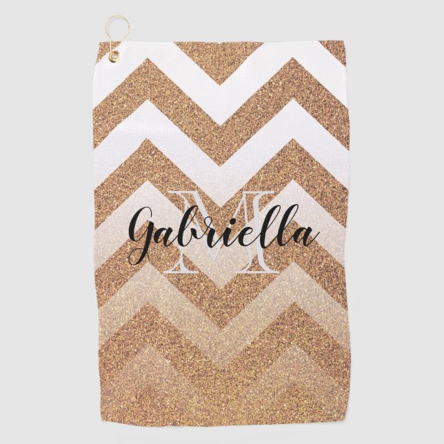 Golden Glitter Chevrons Golf Towel (Front)