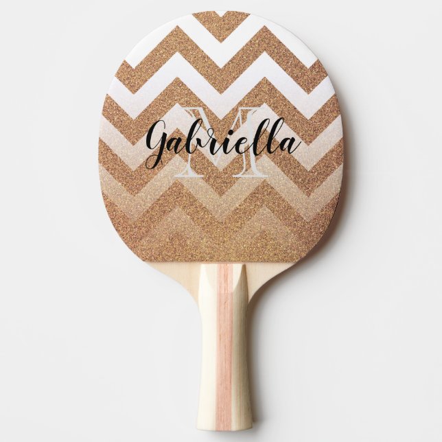 Golden Glitter Chevrons Ping Pong Paddle (Front)