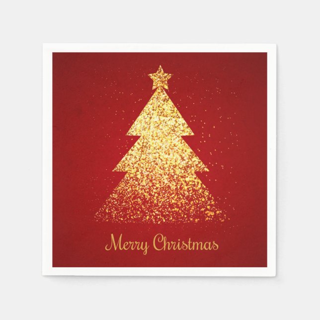 Golden Glitter Christmas Tree Napkin (Front)