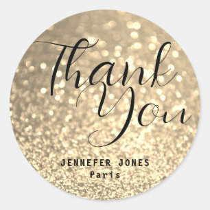 Golden Glitter Crystal Bokeh Thank You Shipping  Classic Round Sticker