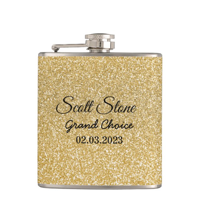 Golden Glitter Custom Text Hip Flask (Front)
