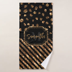 Golden Glitter Dots and Stripes Bath Towel Set