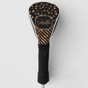 Golden Glitter Dots and Stripes Golf Head Cover