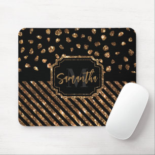 Golden Glitter Dots and Stripes Mouse Pad