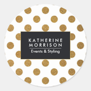 Golden Glitter Dots Classic Round Sticker