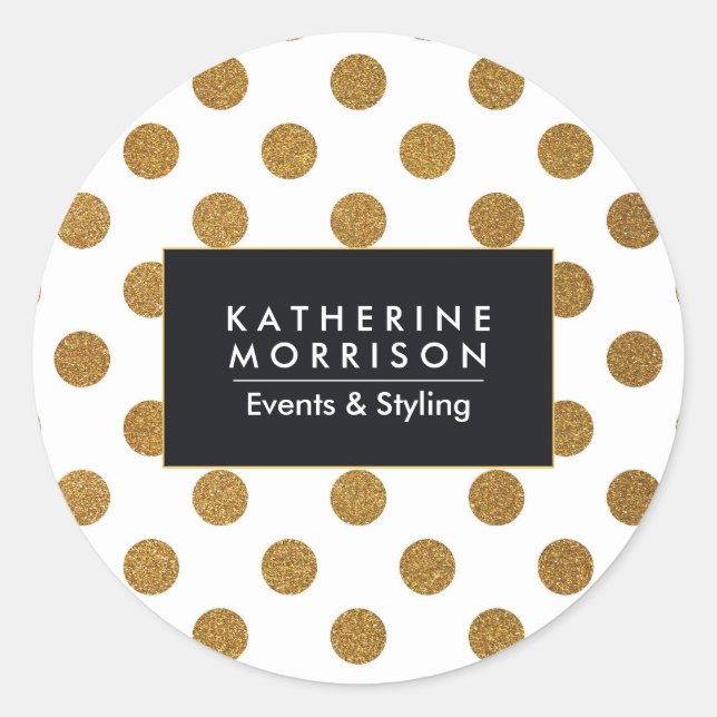 Golden Glitter Dots Classic Round Sticker (Front)