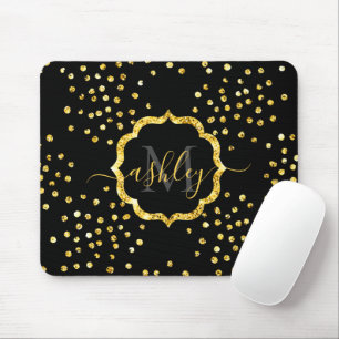 Golden Glitter Dots Monogram Mouse Pad
