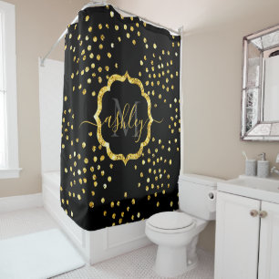 Golden Glitter Dots Monogram Shower Curtain