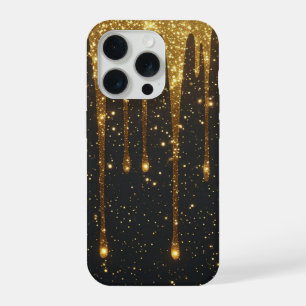 Golden Glitter Drip Background With Sparkling Gold iPhone 15 Pro Case