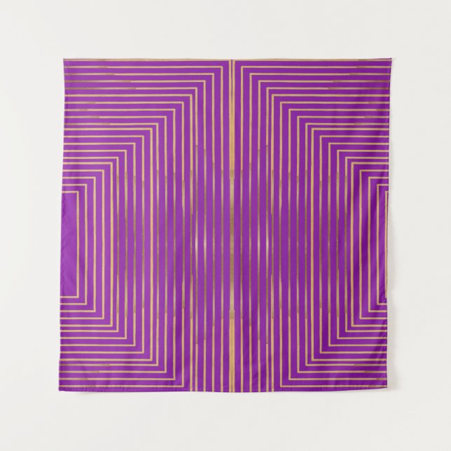 Golden Glitter Geometric Art Line Pattern Tapestry (Front)