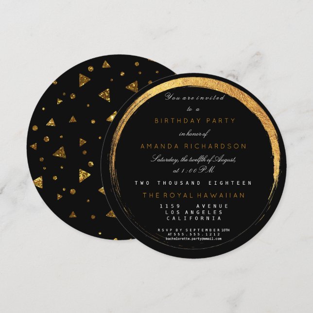 Golden Glitter Geometric Vip Party Event Luxury Invitation (Front/Back)