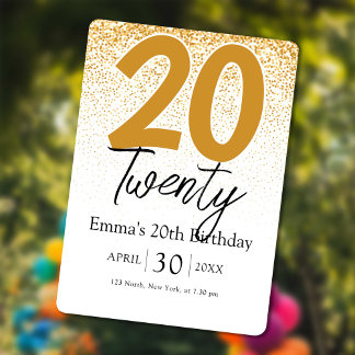 Golden glitter Girl 20th birthday invitation card