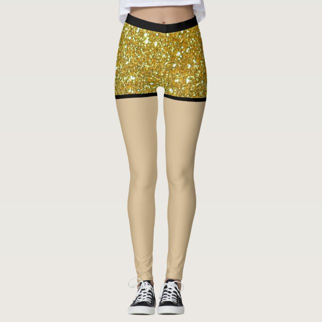 Golden glitter Glam Sparkles Metal Fake shorts Leggings (Front)
