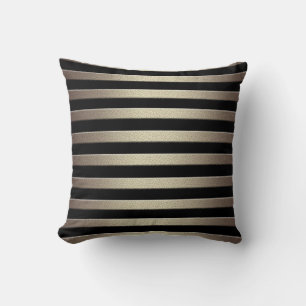 Golden glitter gradient striped lined stripes blac cushion