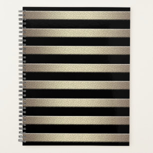 Golden glitter gradient striped lined stripes blac planner