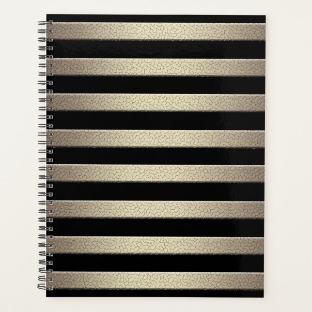 Golden glitter gradient striped lined stripes blac planner (Front)