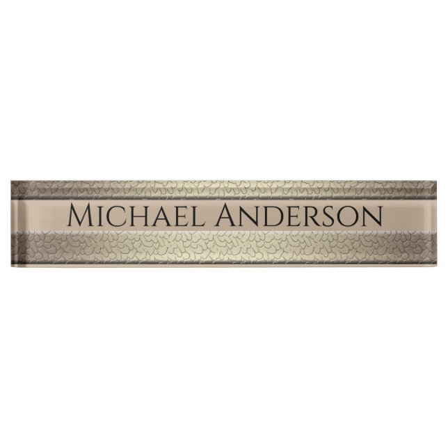 Golden glitter gradient striped lined stripes bron nameplate (Front)