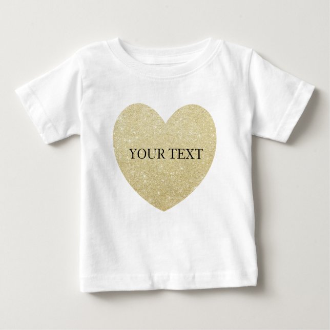 Golden Glitter heart Personalise Baby T-Shirt (Front)