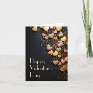 Golden glitter hearts on black ground Valentine's Holiday Card