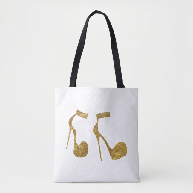 Golden Glitter High Heel Shoes Tote Bag (Front)