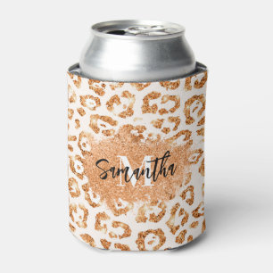 Golden Glitter Leopard Print Can Cooler