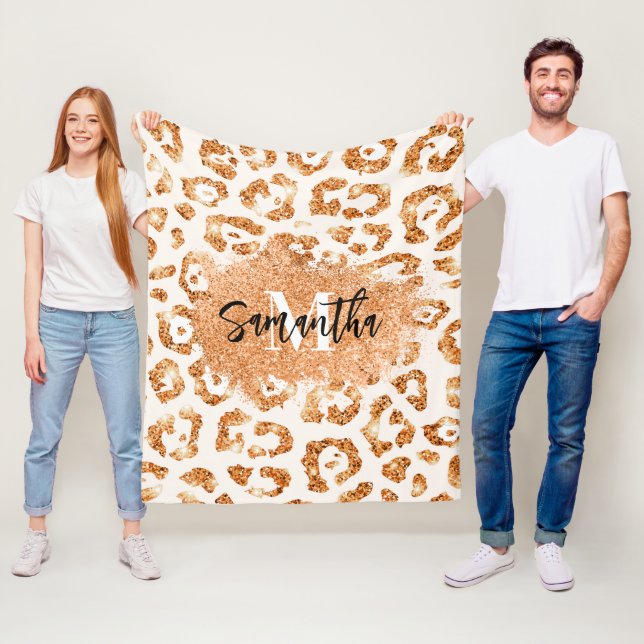 Golden Glitter Leopard Print Fleece Blanket (In Situ)
