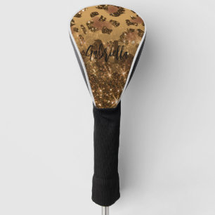 Golden Glitter Leopard Print Golf Head Cover