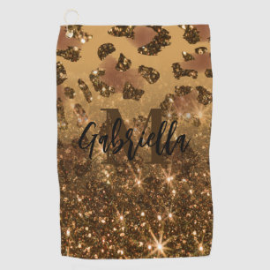 Golden Glitter Leopard Print Golf Towel